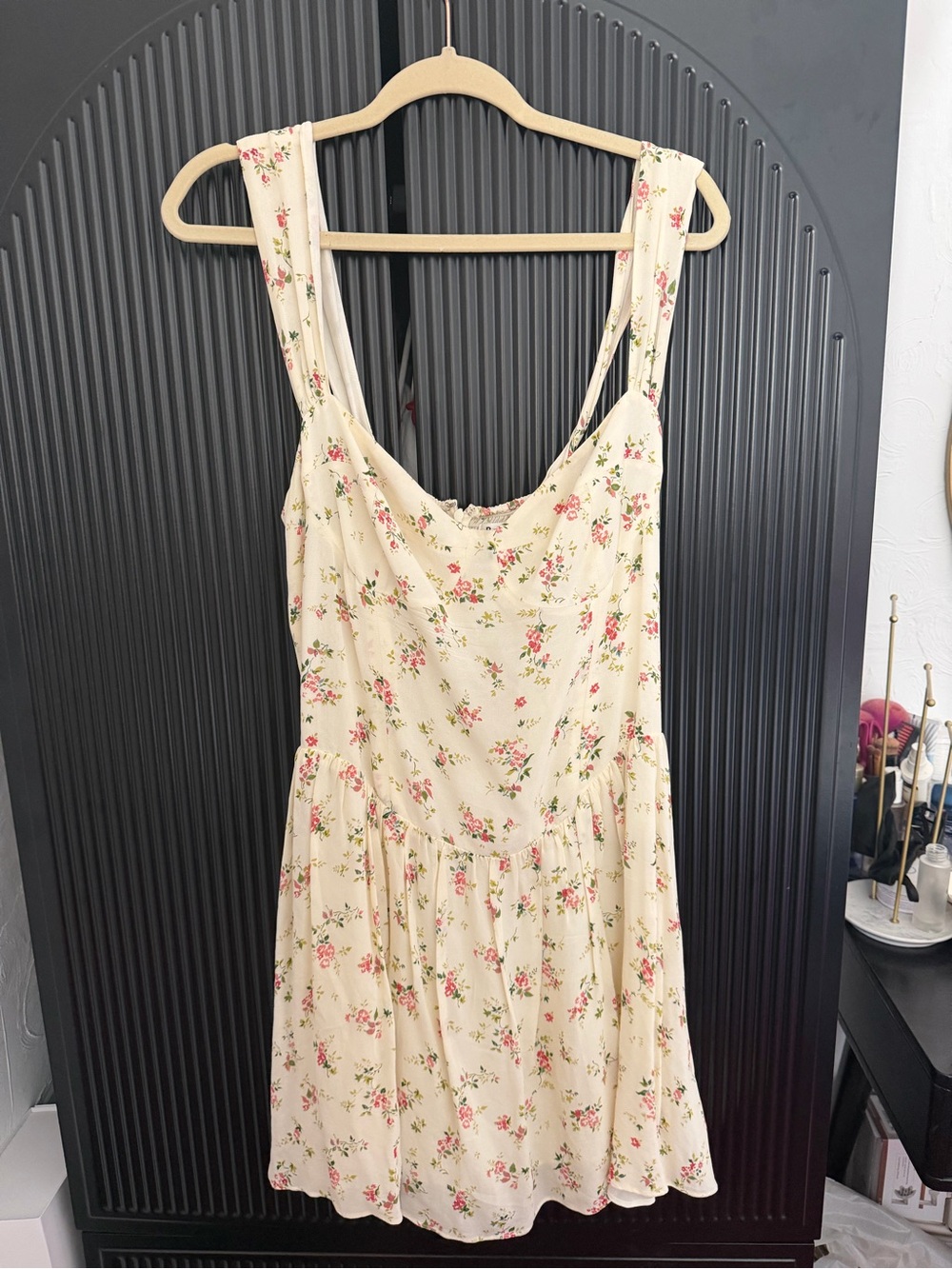 Reformation Cream Mini Dress with Pink and Green Floral Print